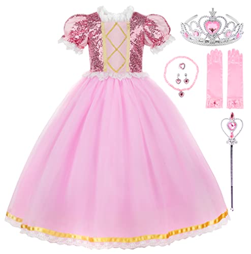 JerrisApparel Prinzessin Mädchen Verkleidung Party Halloween Cosplay Kostüm (4 Jahre, Rosa Mit Zubehör) von JerrisApparel