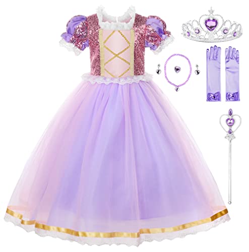 JerrisApparel Prinzessin Mädchen Verkleidung Party Halloween Cosplay Kostüm (5 Jahre, Lila Mit Zubehör) von JerrisApparel