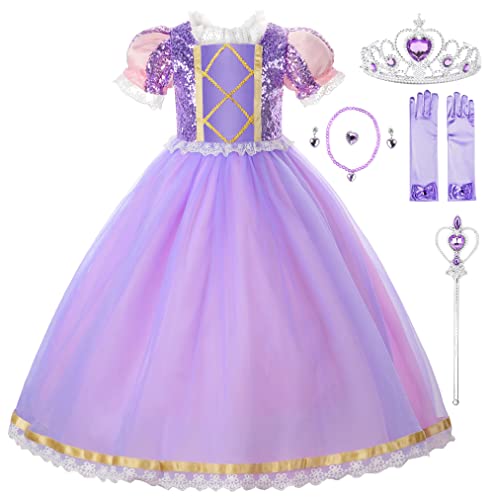 JerrisApparel Prinzessin Mädchen Verkleidung Party Halloween Cosplay Kostüm (6 Jahre, Violett Mit Zubehör) von JerrisApparel