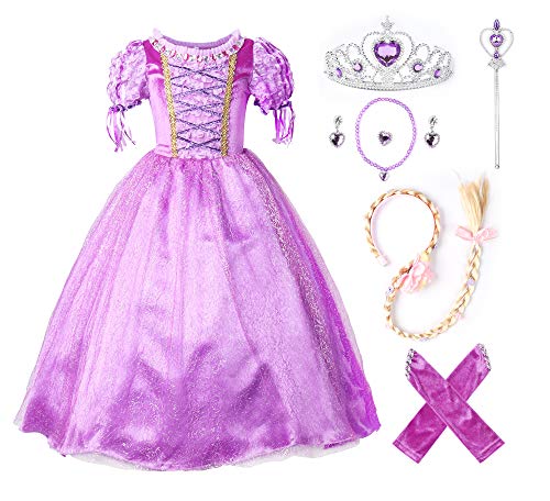 JerrisApparel Prinzessin Rapunzel Kleid Kostüm (100cm, Lila mit Zubehör) von JerrisApparel