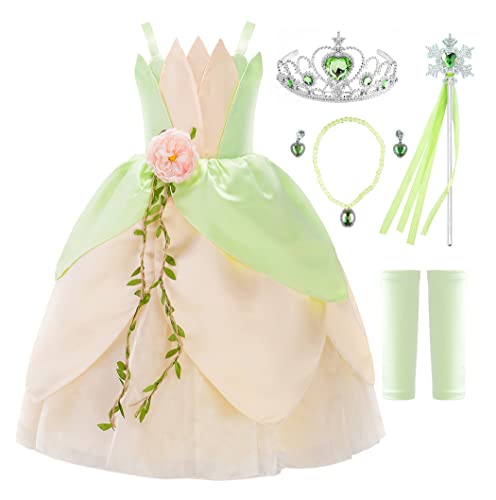 JerrisApparel Tiana Kostüm Mädchen Prinzessin Blume Karneval Verkleidung (110, Grün) von JerrisApparel