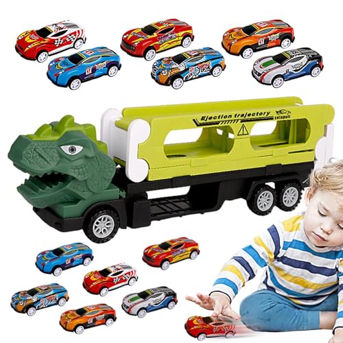 Jeruytgh Dino-Trucks für,Dinosaurier-Autotransporter-LKW - Dinosaurier-Auto-Spielzeug-Schiebe-Rennstrecke - Transportträger-Dinosaurier-Spielzeug, Lernspielzeug, Dinosaurier-Transportwagen mit 12 von Jeruytgh