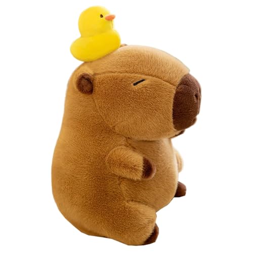 Jeruytgh Soft Plush Animal | Capybara Plush | Cute Animal Pillow | Animal Plush Toy | Soft Capybara Doll | Cute Capybara Plushie Soft Capybara Plush Doll with Duck On The Head for Kids von Jeruytgh