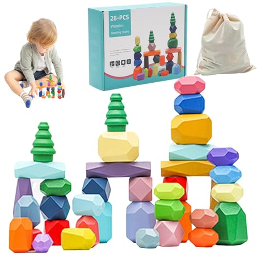 Jeruytgh Sorting Stacking Rocks | Stones Toddler | Wooden Building Blocks | Wooden Building Blocks | Wooden Sensory Stacking Block | Toddler Educational Stacking Stones for Boys Girl Kids Toddler von Jeruytgh