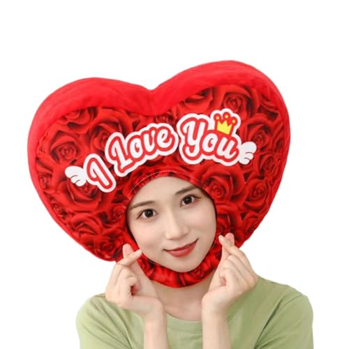 Jeruytgh Valentine's Headband | Red Heart Headgear | Plush Heart Headband | Flower Heart Headwear | Soft Heart Headwear | Valentine's Warm Soft Hat Dress Up Photo Booth Props For Women Men von Jeruytgh