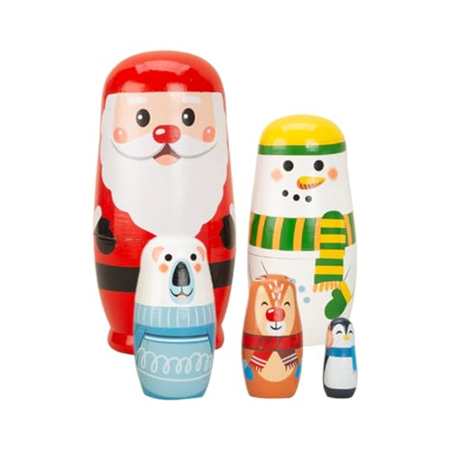Jeruytgh Weihnachtsnistpuppen, mit Stapeldesign, 5-Pieces, Santa Claus Elk Snowman Stapeling Spielzeug, Feiertags-Holznistpuppen, handbemalt, für Schreibtische, Regale oder Urlaubsausstellungen Jeruytgh Weihnachtsnistpuppen, mit Stapeldesign, 5-Pieces, Santa Claus Elk Snowman Stapeling Spielzeug, Feiertags-Holznistpuppen, handbemalt, für Schreibtische, Regale oder Urlaubsausstellungen von Jeruytgh