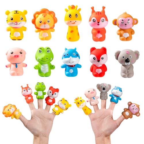 Fingerpuppen Set,10 Stück Niedliche Tier Finger Puppen Kleine Finger Puppet Requisiten Gummi Badespielzeug Geschenk für Weihnachten Geburtstag Kinder Mitbringsel von Jesustree