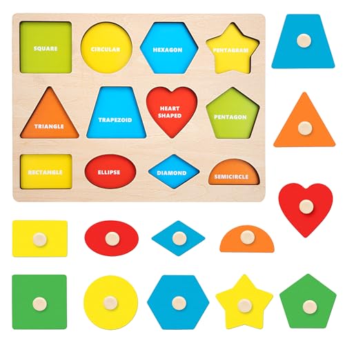 Jesustree Steckpuzzle Holz mit Knauf, Geometrische Greifpuzzle Holzspielzeug ab 1 2 3 Jahre Kleinkinder, Montessori Spielzeug Sortierspiel Lernspielzeug Geschenk für Kindergarten, Vorschule von Jesustree