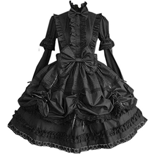 Damen Klassisches schwarzes Gothic Lolita Kleid Abnehmbare Ärmel mehrlagiges Halloween Cosplay Kostüm mit Schleifen (X-Small, Schwarz) von Jeufoin