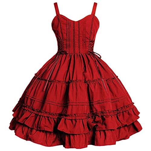 Damen Mädchen Weinkleider ärmellos Kawaii Vinage Gothic Kleid Halloween Anime Maid Cosplay Outfit XL Wein Damen Mädchen Weinkleider ärmellos Kawaii Vinage Gothic Kleid Halloween Anime Maid Cosplay Outfit XL Wein von Jeufoin