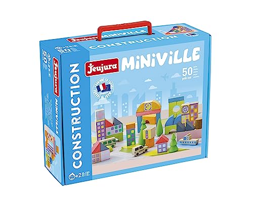 Jeujura 8257 Miniville-50-teilig: 50-teiliges BAU-und Handarbeitsspiel aus massiver Buche zur Vorstellung und Schaffung der Stadt ihrer Träume-Bauspiel-Mindestalter: 2 Jahre von Jeujura