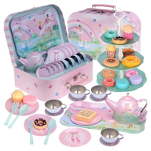 Jewelkeeper 42-teiliges Teeservice Set für Kinder - Ballerina Design, Zinn und Lebensmittel, Tragekoffer von Jewelkeeper