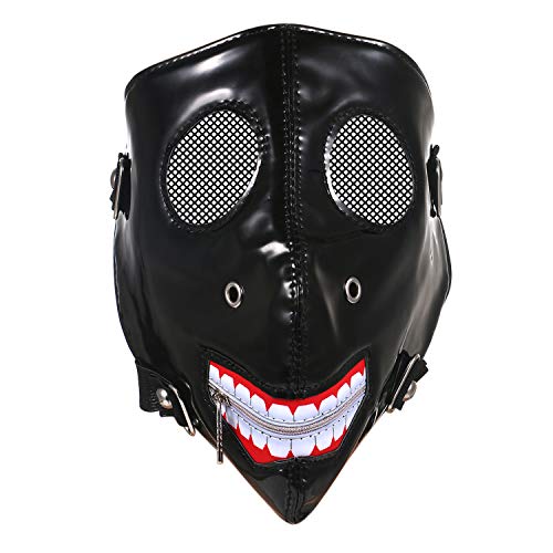 JewelryWe Totenkopf Maske Leder Gesichtsmaske: Schwarz Geistermaske Schädel mit weißen Blutigen Zähnen Vollgesichtsmaske Kostüm Maske für Sport Halloween Cosplay von JewelryWe