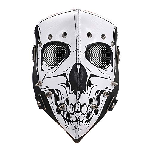 JewelryWe Totenkopf Maske Leder Gesichtsmaske: Schweiz Weiß Geistermaske Horror Ghost Schädel Vollgesichtsmaske Kostüm Maske für Sport Halloween Cosplay von JewelryWe