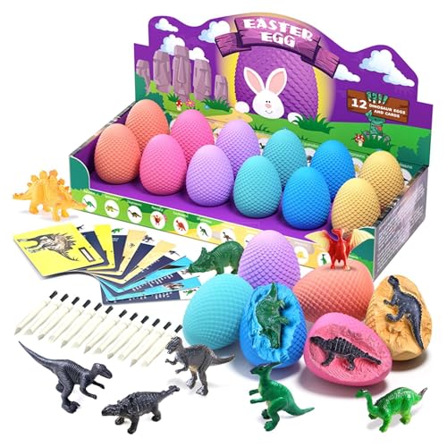 Jextou Dinosaurier-Ausgrabungsset – 12 einzigartige Eier-Dinosaurier-Spielzeug | Korbfüller mit Dinosaurier-Eiern, wissenschaftliches Experimentierset für -Partygeschenke von Jextou