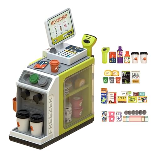 Jextou Kinder-Kaffeemaschine-Spielset - Interaktive Registrierkasse für Kinder,Kassiererspielzeug, Lebensmittelgeschäft-Spielset für Kinder ab 3 Jahren, Mädchen und , fördert von Jextou