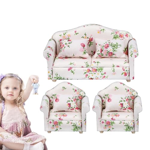 Jextou Miniatursofa für Puppenhaus, Miniatursofamöbel, Couch Miniatur Sessel Puppensofa Stuhl - Realistisches, hochsimuliertes Puppenhauszubehör für Puppenhaus-Enthusiasten und Sammler von Jextou