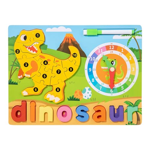 Jextou Tierpuzzle aus Holz,Tierpuzzle aus Holz für Kleinkinder - Niedliches Giraffen-Elefant-Kleinkind-Puzzle - Buntes Tierpuzzle, Buchstaben-Matching-Spiel, Lernuhr für Feinmotorik von Jextou