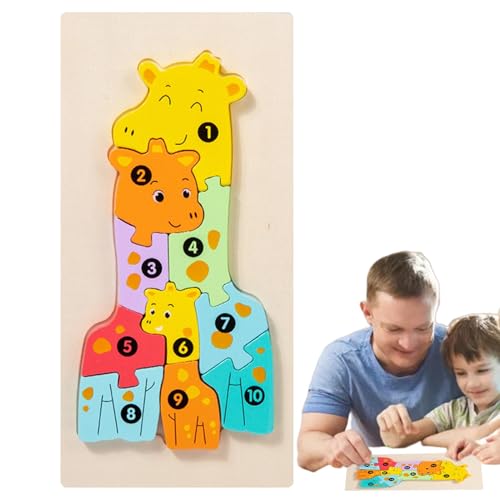 Jextou Zahlenpuzzle, Tierblockpuzzle - Lernspielzeug für Kinder aus Holz - Bunte niedliche pädagogische Puzzle-Tiere für Kinder, Mädchen-Geburtstag von Jextou