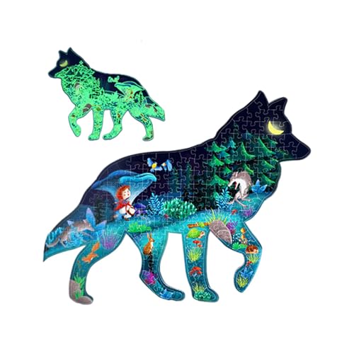 Leuchtende Puzzles, 156-teiliges Wolf-Puzzle-Set, Rotkäppchen-Wolf-leuchtendes Puzzle-Set, beleuchtete Puzzles, einzigartiges Kunstwerk-Puzzle für Kinder im von 3–8 Jahren von Jextou