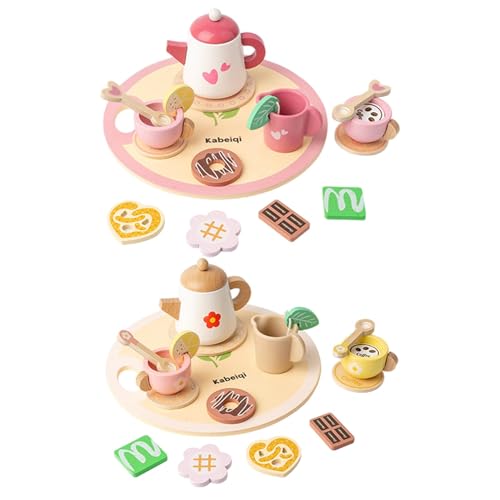 Rollenspiel-Teeparty-Set – Nachmittagstee-Elternteil aus Holz | Prinzessin Teeservice Spielzeug zum Rollenspiel | Kinder tun so, als ob sie Teeparty-Set spielen | Kleinkind-Teespielzeug mit Tassen, Te von Jextou