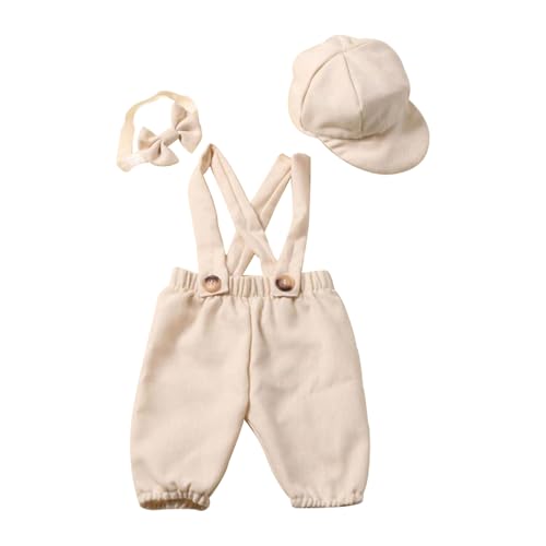 Jhaoyu 3Pcs Neugeborenes Baby Junge Fotografie Outfit Hosenträger Overall mit Casquette und Fliege Set Little Gentlman Anzug Foto Shooting Kostüm Weiß 50-56 von Jhaoyu