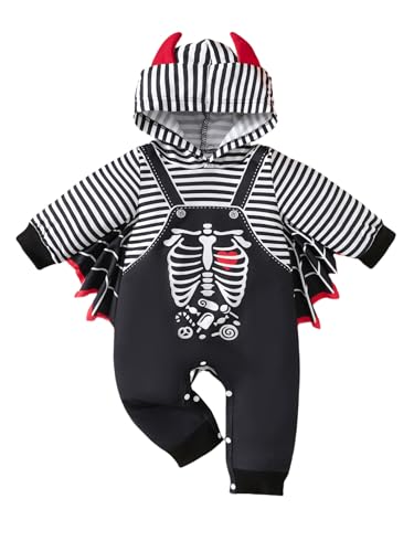 Jhaoyu Baby Halloween Kostüm Fledermaus Bodysuit Outfits Baby Mädchen Junge Onesie Hoodie Strampler Cosplay Kostüm Sets für neugeborenes 0-24 Monate Schwarzes B 50-62 von Jhaoyu