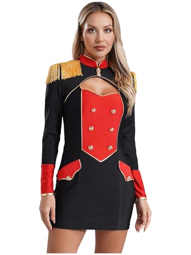 Jhaoyu Damen Zirkus Kostüm Langarm Stehkragen Zirkus Kleid Ringmaster Showmann Uniform Halloween Karneval Kostüm Cosplay Party Tanzkleidung Schwarz M von Jhaoyu