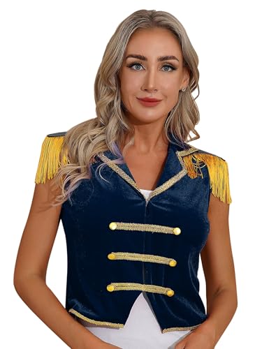 Jhaoyu Damen Zirkus Soldat Kostüm Anzugweste Ärmellos Samt Oberteil Tops Zirkusdirektorin Uniform Weste Party Cosplay Bühnenauftritte Dunkelblau L von Jhaoyu