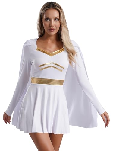 Jhaoyu Frauen Griechisch Römisch Kostüm Antike Toga Königin Fancy Kleid Erwachsene Halloween Kostüm Faschnacht Mottoparty Verkleidung Weiß 3XL von Jhaoyu