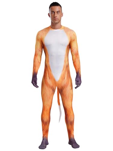 Jhaoyu Herren Langarm Ganzkörper Catsuit Zentai Body 3D gedruckt Tier Cosplay Kostüm für Halloween Party Mottoparty Bühnenauftritte Typ A 3XL von Jhaoyu