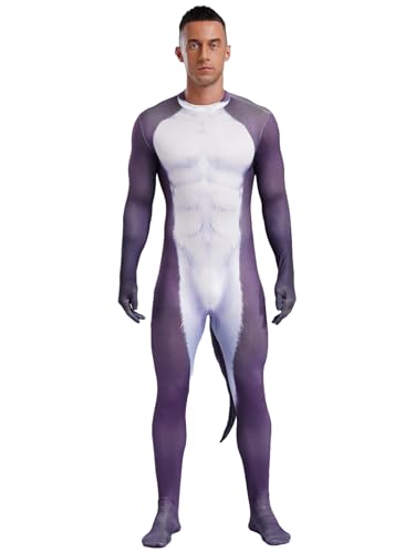 Jhaoyu Herren Langarm Ganzkörper Catsuit Zentai Body 3D gedruckt Tier Cosplay Kostüm für Halloween Party Mottoparty Bühnenauftritte Typ J 3XL von Jhaoyu