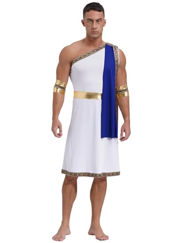 Jhaoyu Herren Römer Kostüm Griechischer Gott Kostüm Pharao Ägypter Kostüm Retro Römische Erwachsene Toga Kostüm Tunika mit Zubehör Blau A 3XL von Jhaoyu