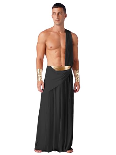 Jhaoyu Herren Römer Kostüm Griechischer Gott Kostüm Pharao Ägypter Kostüm Retro Römische Erwachsene Toga Kostüm Tunika mit Zubehör Schwarz 3XL von Jhaoyu