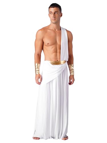 Jhaoyu Herren Römer Kostüm Griechischer Gott Kostüm Pharao Ägypter Kostüm Retro Römische Erwachsene Toga Kostüm Tunika mit Zubehör Weiß 3XL von Jhaoyu