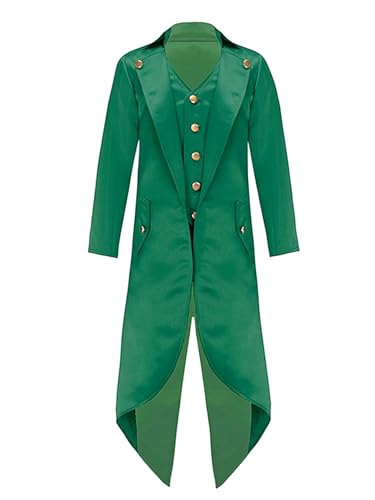 Jhaoyu Kinder Jungen Mädchen Zirkus Frack Jacke Ringmaster Kostüm Showman Halloween Karnevalskostüm Party Outfit Fancy Verkleidung Outfits Dunkelgrün 170-176 von Jhaoyu