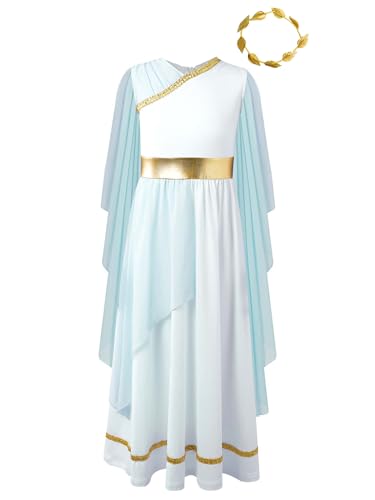 Jhaoyu Kinder Mädchen Lyrisches Tanzkleid Griechisches mit Stirnband Göttin Kleid Antike Römerin Kleid Karneval Partykleid Mottoparty Tanzkleidung Hellblau 122-128 von Jhaoyu