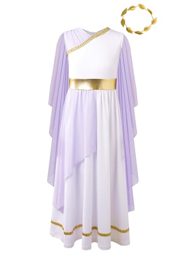 Jhaoyu Kinder Mädchen Lyrisches Tanzkleid Griechisches mit Stirnband Göttin Kleid Antike Römerin Kleid Karneval Partykleid Mottoparty Tanzkleidung Lavendel 146-152 von Jhaoyu