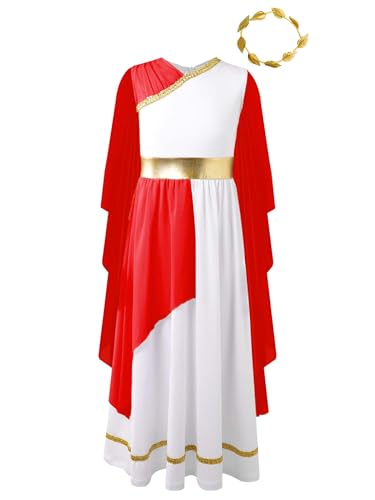 Jhaoyu Kinder Mädchen Lyrisches Tanzkleid Griechisches mit Stirnband Göttin Kleid Antike Römerin Kleid Karneval Partykleid Mottoparty Tanzkleidung Rot 146-152 von Jhaoyu