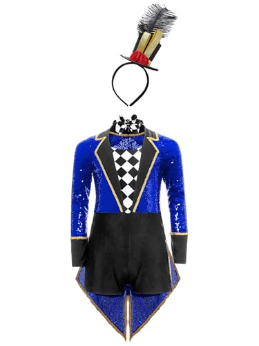 Jhaoyu Kinder Mädchen Zirkus Kostüm Pailletten Langarm Tanzbody Trikotanzug Mit Zylinder Hut Halloween Faschingkostüm Königsblau 122-128 Jhaoyu Kinder Mädchen Zirkus Kostüm Pailletten Langarm Tanzbody Trikotanzug Mit Zylinder Hut Halloween Faschingkostüm Königsblau 122-128 von Jhaoyu