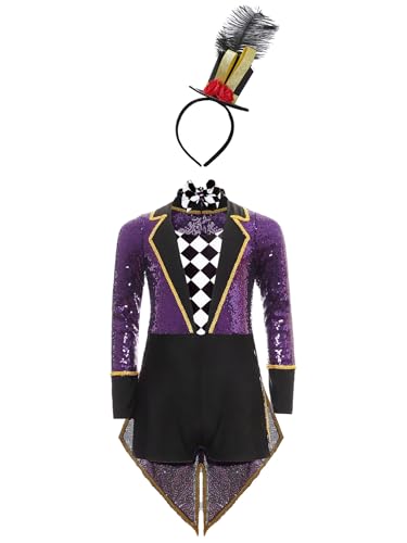 Jhaoyu Kinder Mädchen Zirkus Kostüm Pailletten Langarm Tanzbody Trikotanzug Mit Zylinder Hut Halloween Faschingkostüm Violett 122-128 Jhaoyu Kinder Mädchen Zirkus Kostüm Pailletten Langarm Tanzbody Trikotanzug Mit Zylinder Hut Halloween Faschingkostüm Violett 122-128 von Jhaoyu