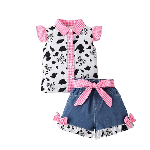 Jhaoyu Kleinkind Baby Mädchen Outfit Cowgirl Verkleidung Kariertes Kurzarmhemd Kuhmuster Und Jeans Shorts Set Rosa Schleife 110-116 Jhaoyu Kleinkind Baby Mädchen Outfit Cowgirl Verkleidung Kariertes Kurzarmhemd Kuhmuster Und Jeans Shorts Set Rosa Schleife 110-116 von Jhaoyu
