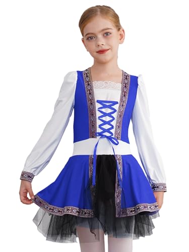 Jhaoyu Mädchen Mittelalter Renaissance Tutu Kleid Langarm Prinzessin Partykleid Schnürung Kleid Vintage Halloween Karneval Mottoparty Kleider Blau 146-152 von Jhaoyu