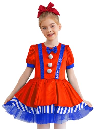 Jhaoyu Mädchen Weihnachten Kostüm Puffärmel Schleife Kinder Zuckerstange Kostüm Kurzarm Streifen Tutu Ballettkleid Partykleid Performance Tanzkostüm Blau 110-116 von Jhaoyu