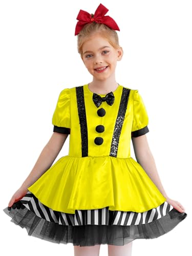 Jhaoyu Mädchen Weihnachten Kostüm Puffärmel Schleife Kinder Zuckerstange Kostüm Kurzarm Streifen Tutu Ballettkleid Partykleid Performance Tanzkostüm Schwarz 134-140 von Jhaoyu