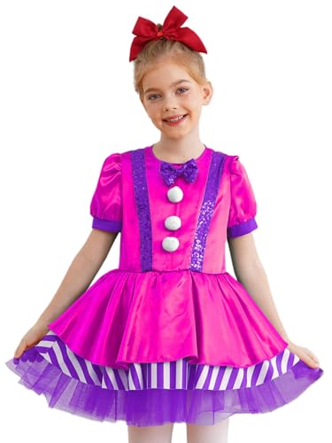 Jhaoyu Mädchen Weihnachten Kostüm Puffärmel Schleife Kinder Zuckerstange Kostüm Kurzarm Streifen Tutu Ballettkleid Partykleid Performance Tanzkostüm Violett 146-152 von Jhaoyu