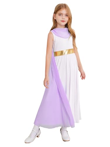 Jhaoyu Mädchen griechische Göttin Kleid Antikes römische Mittelalter Kleid Ärmellos Lyrisches Tanzkleid Karneval Festzug Faschnacht Outfit Lavendel 122-128 von Jhaoyu