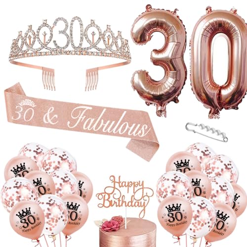 30. Geburtstag Krone Schärpe Luftballons Roségold 30. Geburtstag Schärpe und Tiara Diademe 30 Jahre Dekorationen Cupcake Topper Birthday Schärpe Haarschmuck für Mädchen 30. Geburtstag Dress Up Party von JiNks