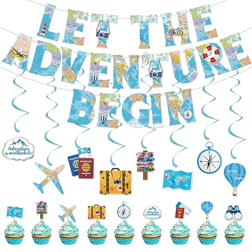 Bon Voyage Party Dekorationen Reise Thema Cupcake Toppers Let The Adventure Begin Ammer Banner Reise Thema Party Deko für Abschluss Ruhestand Party Schulabgänger Abschied Reisen von Buosha