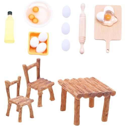 Miniatur Zubehör 15 Stück Miniatur Lebensmittel Puppenhaus Zubehör Mini Backen Set Eier Nudelholz Wichtel Tisch und Stühle Miniatur Küche Zubehör Ideal Backen Wichtel Zubehör von JiNks